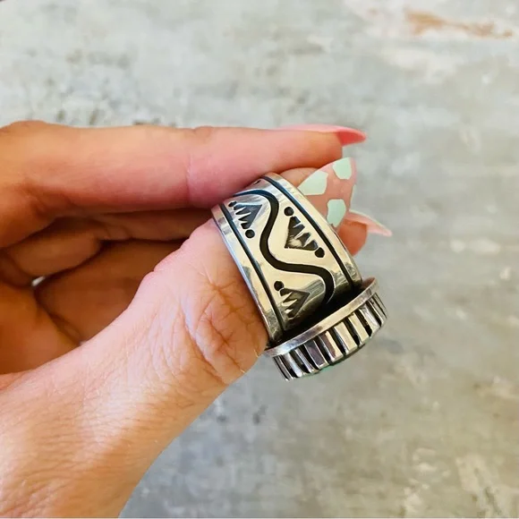 ♥️ Navajo ♥️ Aaron John Sterling Silver & Turquoise Ring - Picture 6 of 13